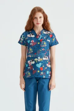 Des Vu Demoteks Ambulance Blue - Women - Blouse Elastane with Print