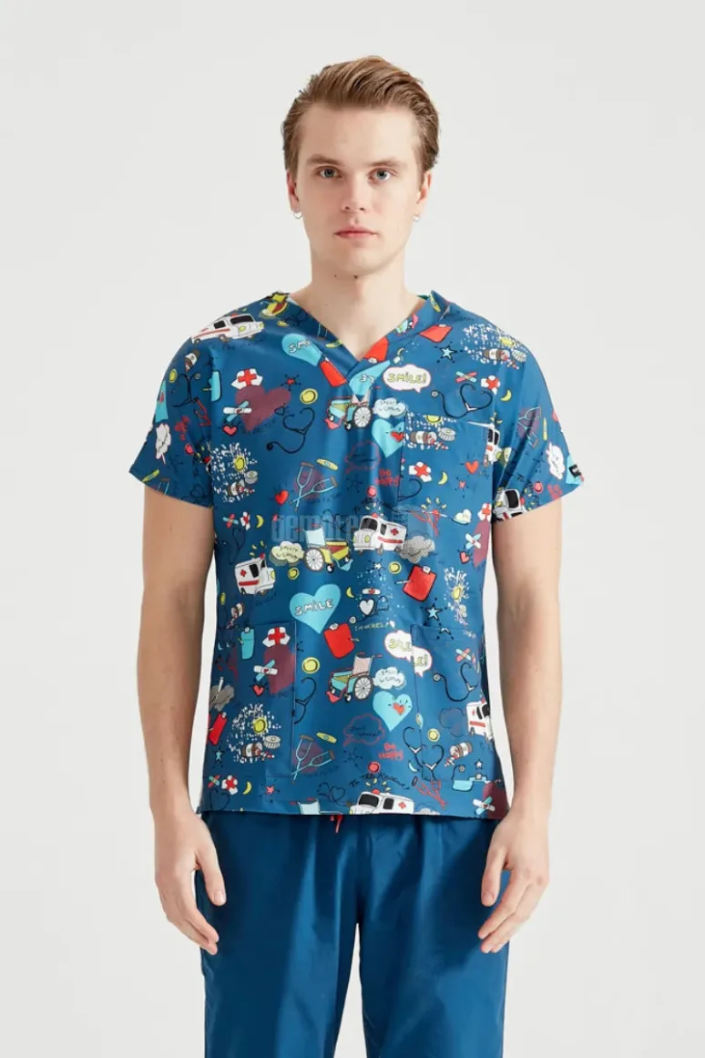 Des Vu Demoteks Ambulance Blue - Men - Blouse Elastane with Print