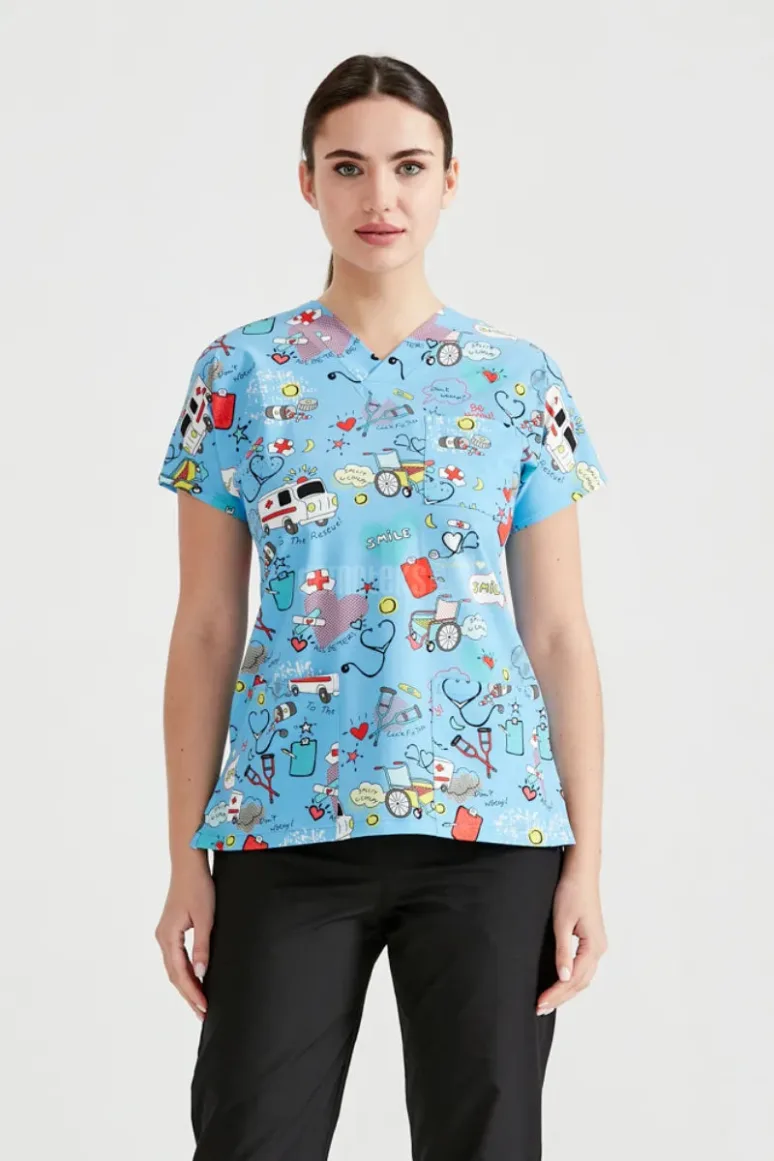 Des Vu Demoteks Ambulance Turquoise - Women - Blouse Elastane with Print