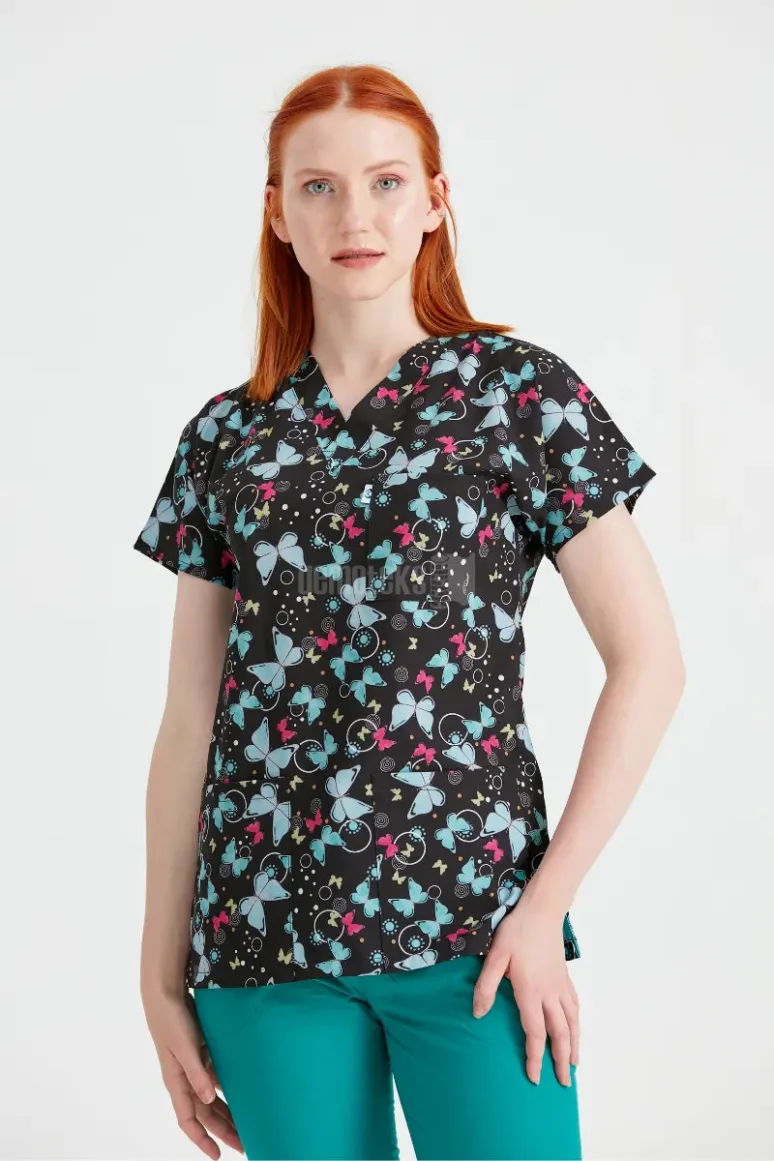 Des Vu Demoteks Butterfly Turquoise - Women - Blouse Elastane with Print