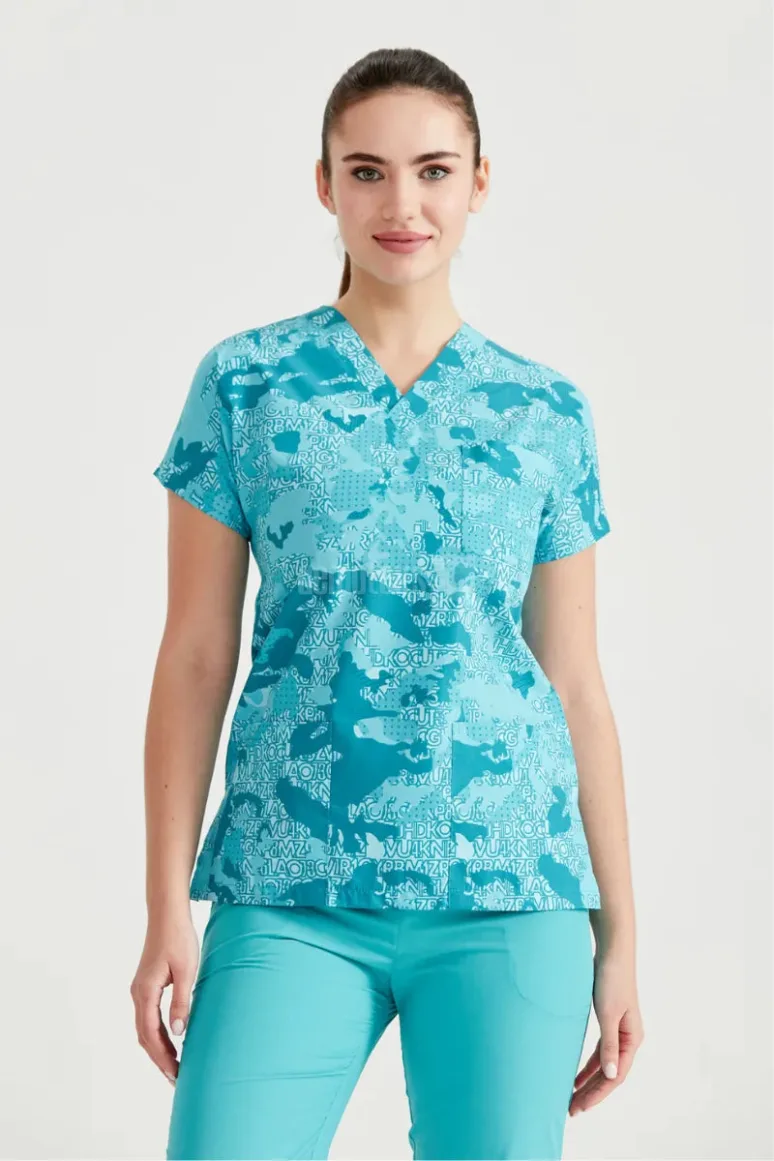 Des Vu Demoteks Camouflage Turquoise - Women - Blouse with Print