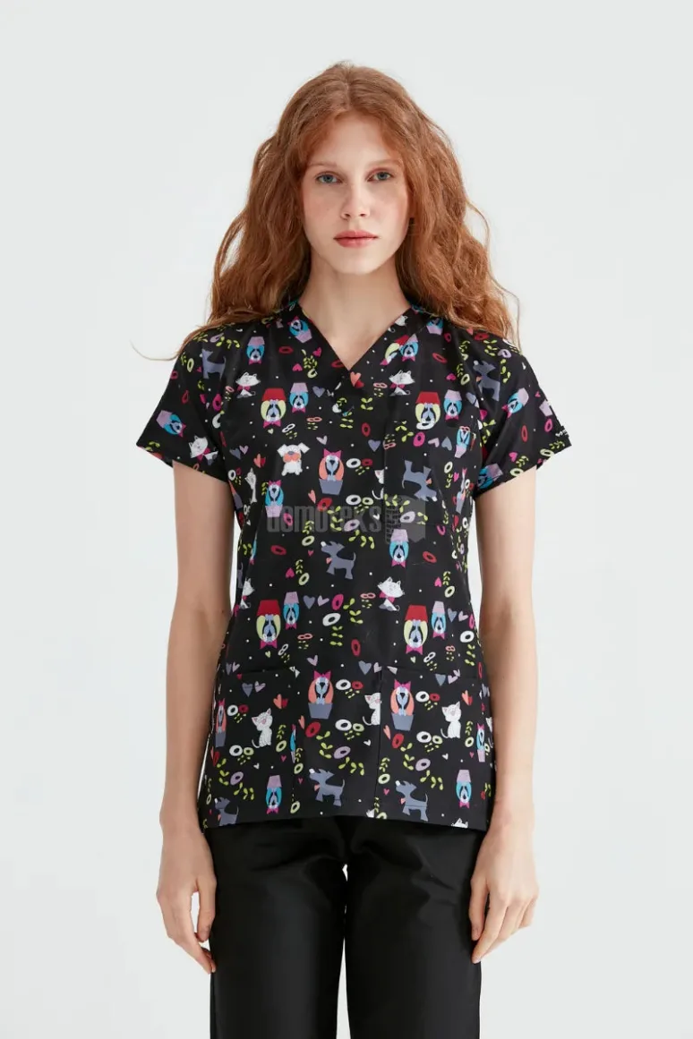 Des Vu Demoteks Cartoon Cats - Women - Blouse Elastane with Print