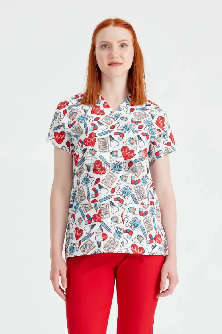 Des Vu Demoteks Hearts Cardio White - Women - Blouse Elastane  with Print