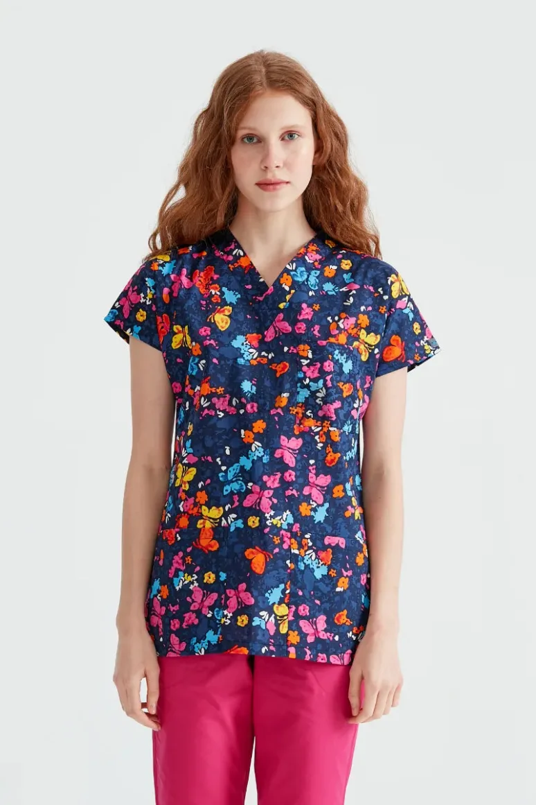 Des Vu Demoteks Navy Butterfly - Women - Blouse Elastane with Print