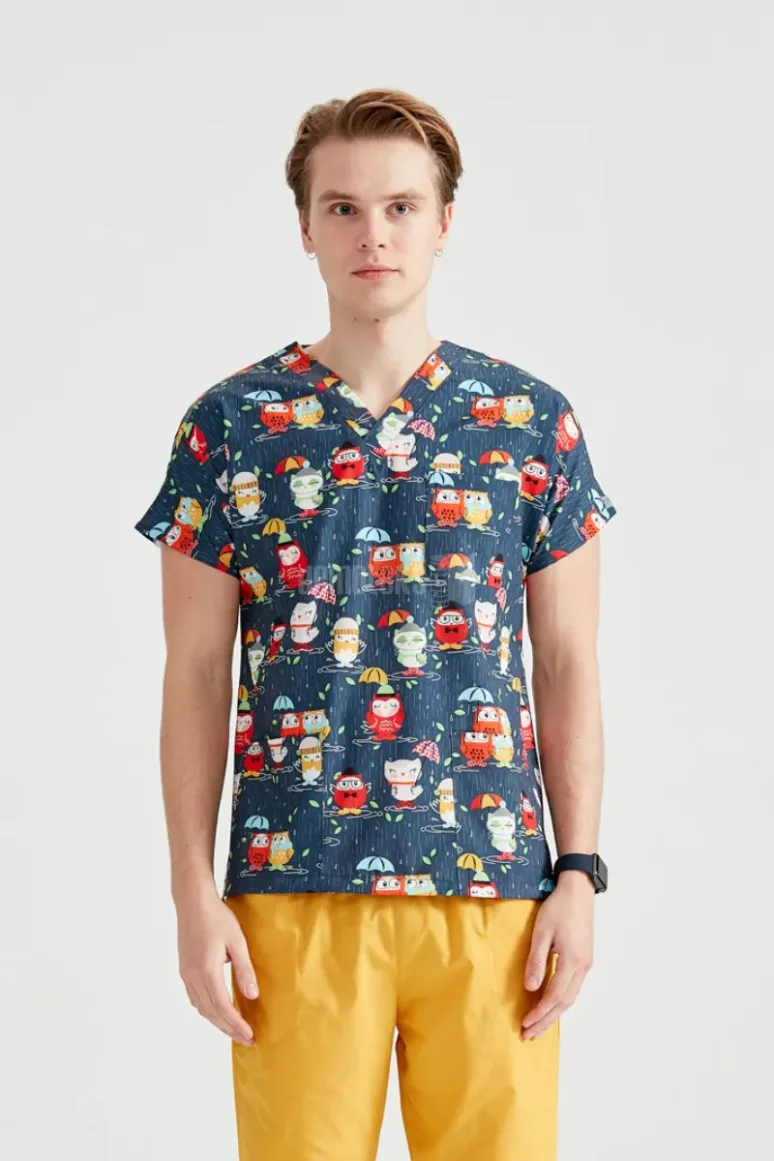 Des Vu Demoteks Navy Owl - Men - Blouse Elastane with Print