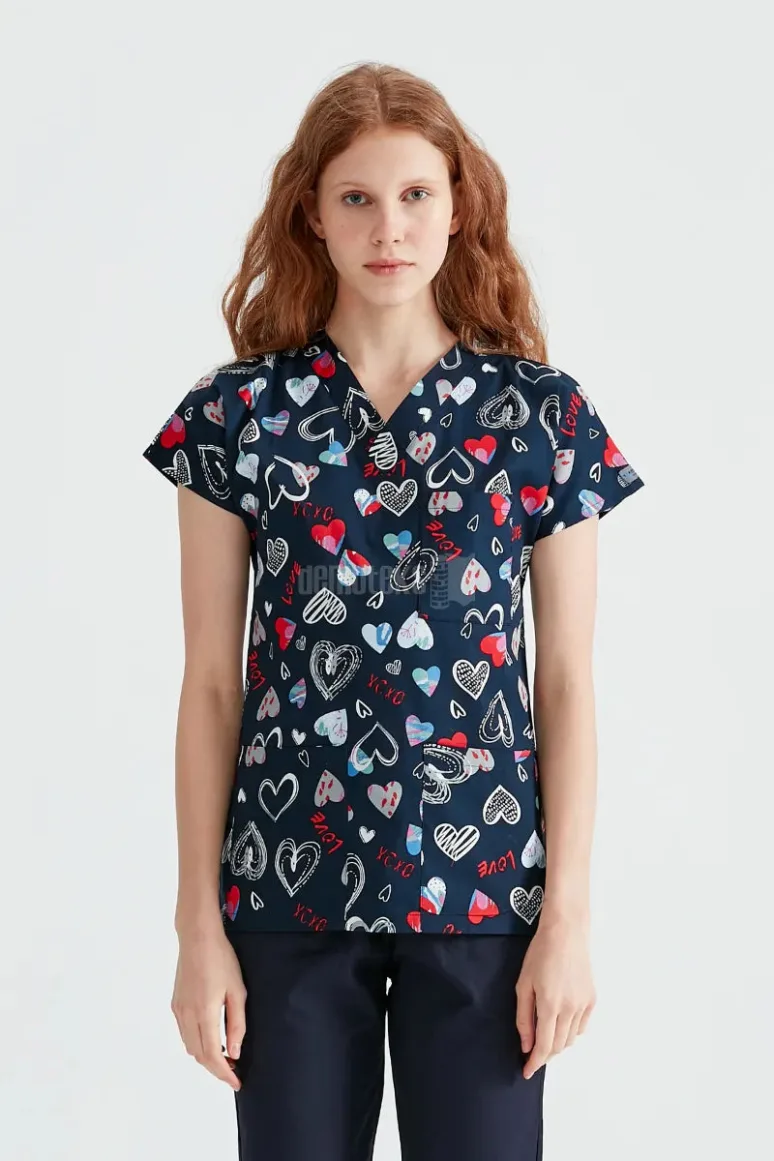 Des Vu Demoteks Navy Love - Women - Blouse Elastane with Print