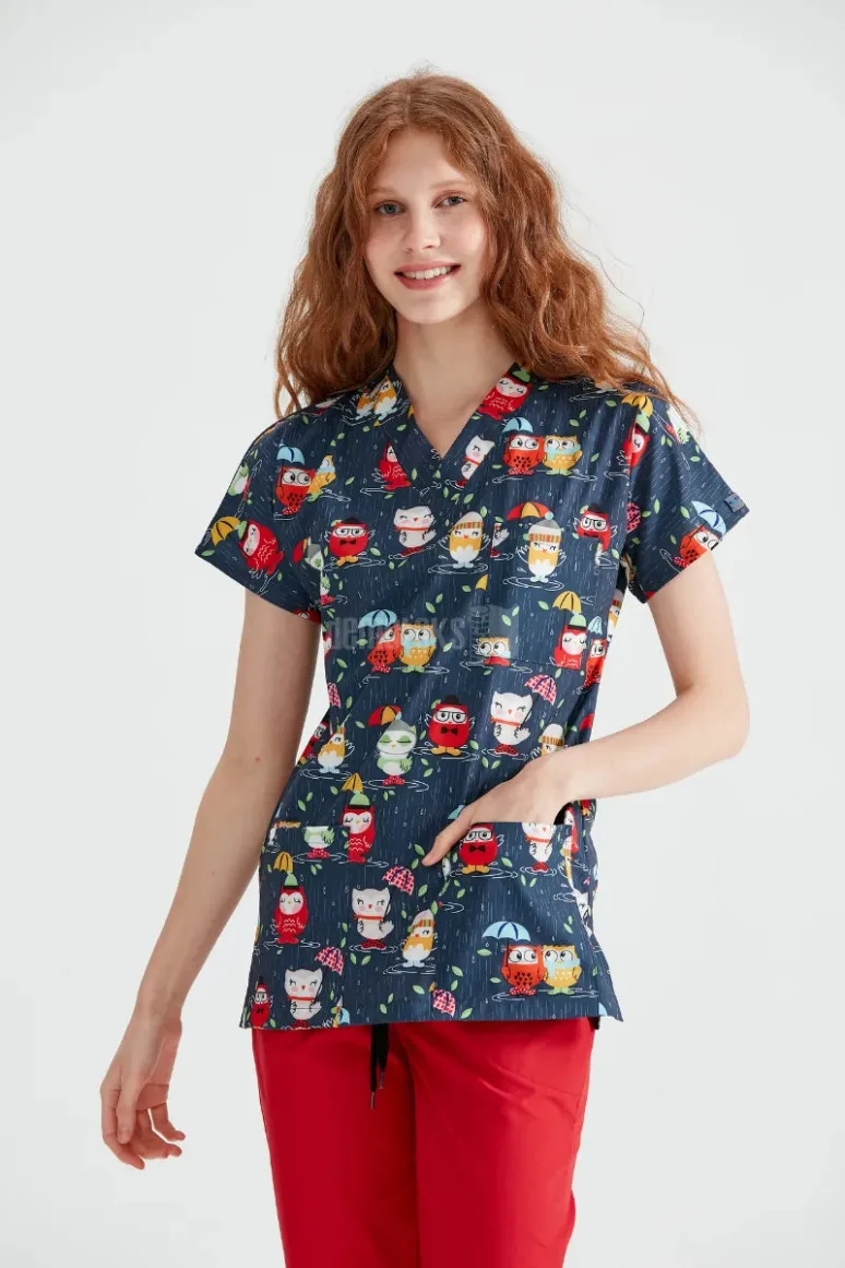 Des Vu Demoteks Navy Blue Owl - Women - Blouse with Print