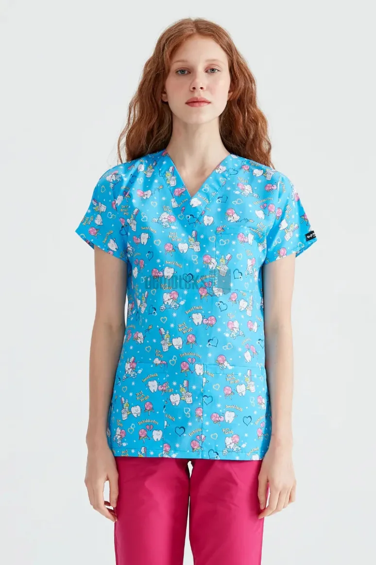 Des Vu Demoteks Teeth Blue - Women - Blouse with Print