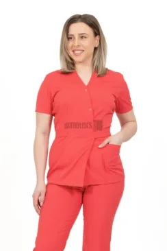 Des Vu Demoteks Coral Red - Women - Belted Scrub Set Elastane