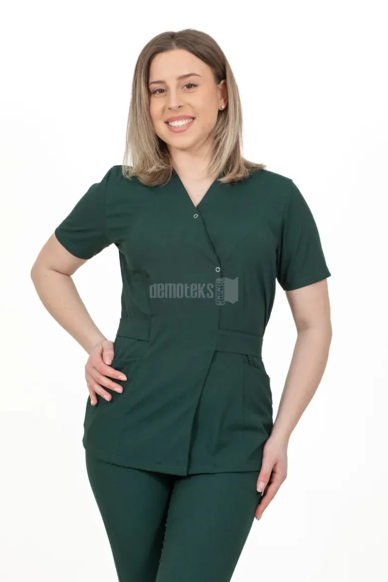 Des Vu Demoteks Khaki Green - Women - Belted Scrub Set Elastane
