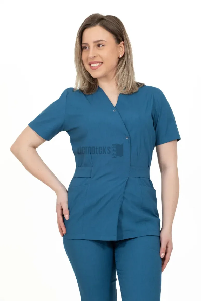Des Vu Demoteks Petrol Blue - Women - Belted Scrub Set Elastane