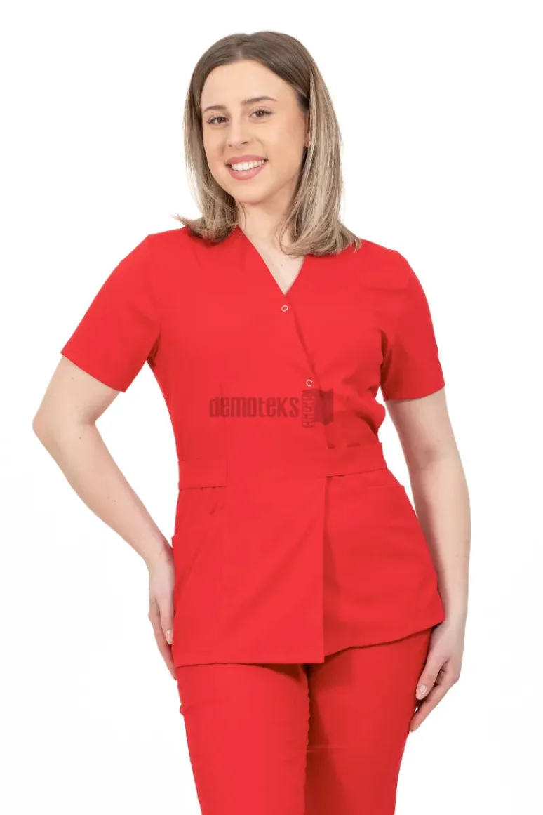 Des Vu Demoteks Red - Women - Belted Scrub Set Elastane